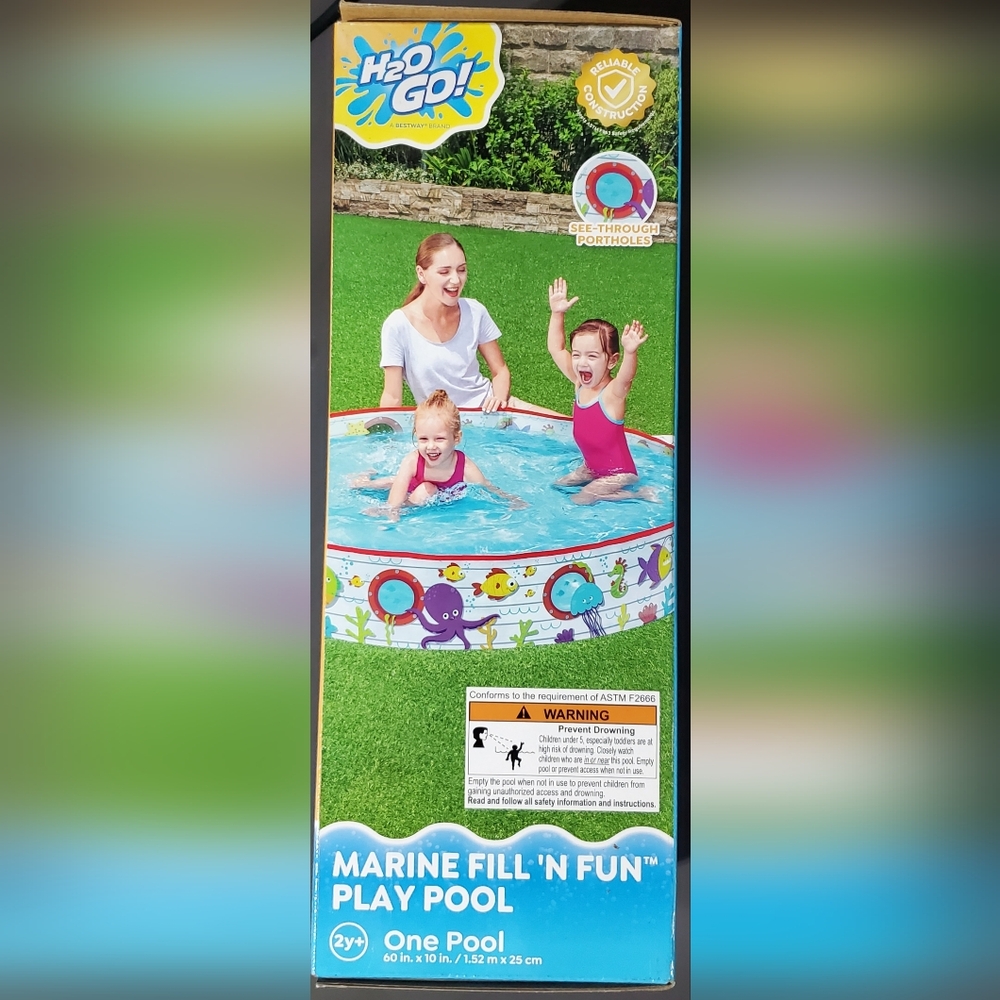 NEW Round Kiddie Marine Pool Fill N Fun Easy Setup 60" X 10"‎ Water Port Holes